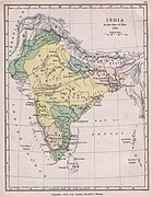 1760 में भारतीय प्रायद्वीप का मानचित्र, प्लासी की लड़ाई के तीन साल बाद, मराठा साम्राज्य और अन्य प्रमुख राज्यों को दिखा रहा है।