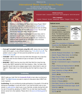 IMSLP:s hjemmeside fra maj 2007
