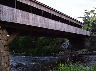 View of the bridge from the river side Jackson New Hampshire covered bridge.jpg