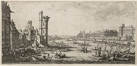 Jacques Callot, Vue de la tour de Nesle et du Louvre (1629-1630).