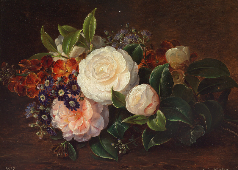 File:Johan Laurentz Jensen - Opstilling med roser i skovbunden - 1852.png