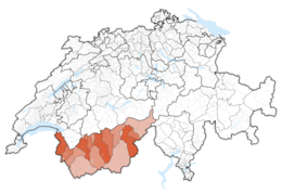 Lage des Kantons Wallis in der Schweiz