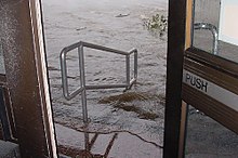 Flood waters come up the steps of Mobile's federal courthouse. KatrinaMobileCourthouseSteps.jpg