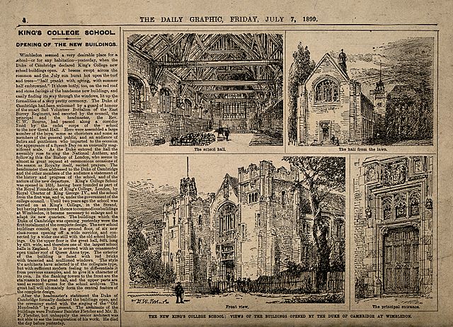 Opening of the New Buildings, 7 July 1899; four sketches of the Great Hall