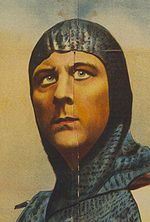 La figura di Ivanhoe è stata ripresa più volte per il cinema, la musica lirica e la televisione che ne ha derivato diverse produzioni seriali - Nell'immagine: l'attore statunitense King Baggot nei panni di Ivanhoe in un poster relativo ad una versione cinematografica del 1913