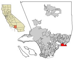 Location of Rowland Heights in Los Angeles County, کالیفورنیا ایالتی.