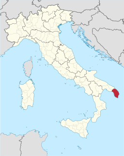 Karta över Italien med Provincia di Lecce markerat