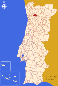 Amarante belediyesini gösteren Portekiz haritası