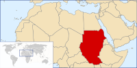 Sur une carte de la moitié nord de l'Afrique, le Soudan est mis en évidence : il inclut à cette époque l'actuel Soudan et le Soudan du Sud.