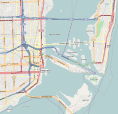 Overtown stadium site on a map of Miami.