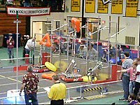 Teams 3357 and 857 scoring tubes at the Traverse City district. Logomotion at Traverse City.jpg