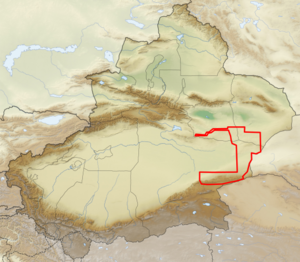 Confini della riserva di cammelli selvatici di Lop Nur, nel sud-est della provincia dello Xinjiang