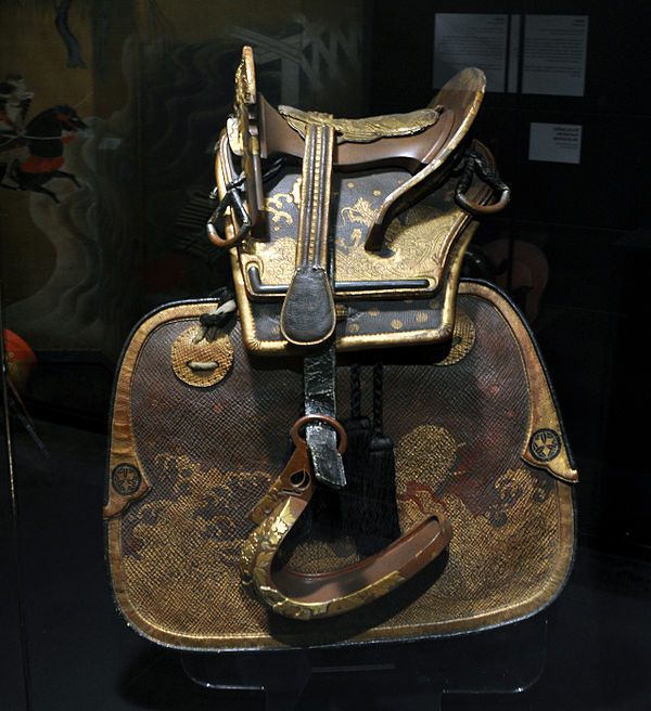 Antique Japanese (Samurai) saddle (kura), from the "Samurai: Armor of the Warrior" exhibit 2011, Musée du Quai Branly, Paris France