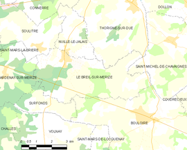 Mapa obce Le Breil-sur-Mérize