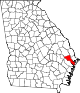 Mapa de Georgia con la ubicación del condado de Bryan