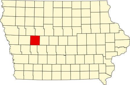 Location of Carroll County in Iowa Map of Iowa highlighting Carroll County.svg