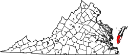 Karte von Northampton County innerhalb von Virginia