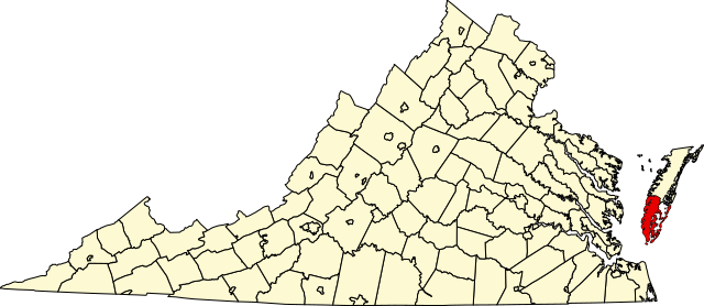 Map of Virginia highlighting Northampton County