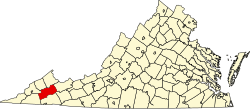 Map of Russell County within Virginia