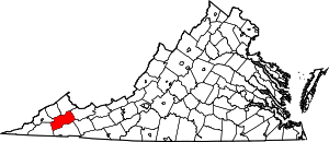 Map of Virginia highlighting Russell County