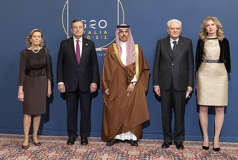 File:Mattarella and Draghi welcomed Faisal bin Farhan Al Saud to the G20 Rome Summit.jpg