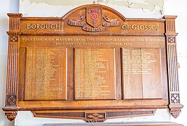 Plaque listing mayors of the Borough of Glossop 1866-1974