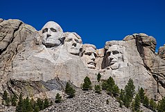 The four presidents (left to right): George Washington, Thomas Jefferson, Theodore Roosevelt, and Abraham Lincoln.