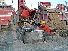 Geologist mud logging, common in petroleum and water-well drilling Mudlogging.JPG