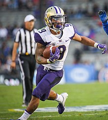 Washington's traditional colors are purple and gold. (Pictured: Myles Gaskin) Myles Gaskin and Tyree Thompson (cropped).jpg
