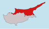 Turkish Cyprus (red) and Greek Cyprus (gray) NCyprus location.svg