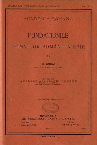 File:Nicolae Iorga - Fundațiunile Domnilor români în Epir.pdf