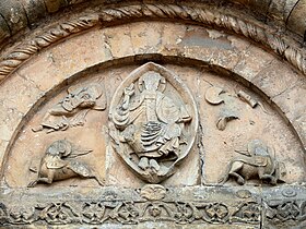 Tympanum af portalen til Saint-Nicolas kollegiale kirke