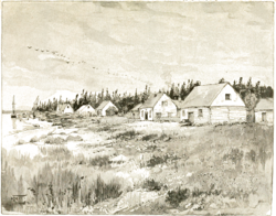 An engraving of the HBC post at North West River c. 1890 North-West River Post.png