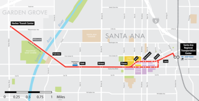 A route map of the OC Streetcar project.