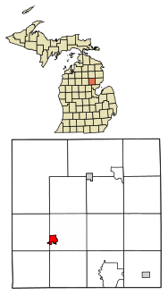 Ogemaw County Michigan Incorporated and Unincorporated areas West Branch Highlighted.svg