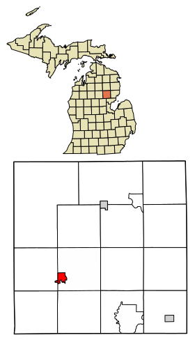 Ogemaw County Michigan Incorporated and Unincorporated areas West Branch Highlighted.svg