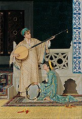 นักดนตรีหญิงน้อยทั้งสอง (ซ้าย) และ นักฝึกเต่า (ขวา) จิตรกรรมของ Osman Hamdi Bey