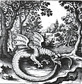 Уроборос. Гравюра Л. Дженниса из книги алхимических эмблем «Философский камень», 1625 год.