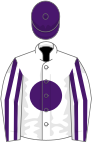 White, purple disc and cap, striped sleeves