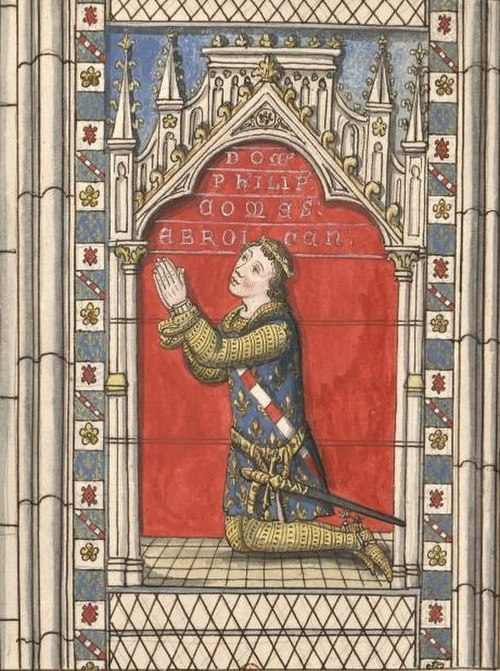 Sketch of a stained glass window depicting Philip III in the chapel of Saint Anne of Évreux Cathedral