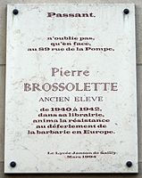 Plaque Pierre Brossolette, 106 rue de la Pompe, Париж 16.jpg