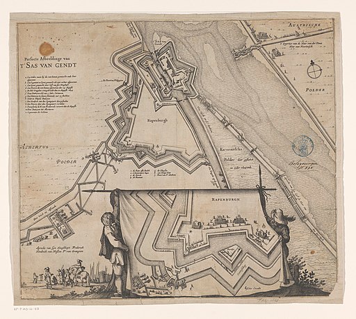 Plattegrond van het belegerde Sas van Gent, 1644 Perfecte afbeeldinge van t' Sas van Gendt (titel op object), RP-P-AO-16-128