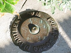 A trig point of the department at Sandy Cape, north of Jurien Bay Public Works Department (Western Australia) trig point at Sandy Cape Recreation Park, September 2021 02.jpg