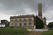 The Ruston pumphouse at Hampton Waterworks. A large brick building with a tall chimney