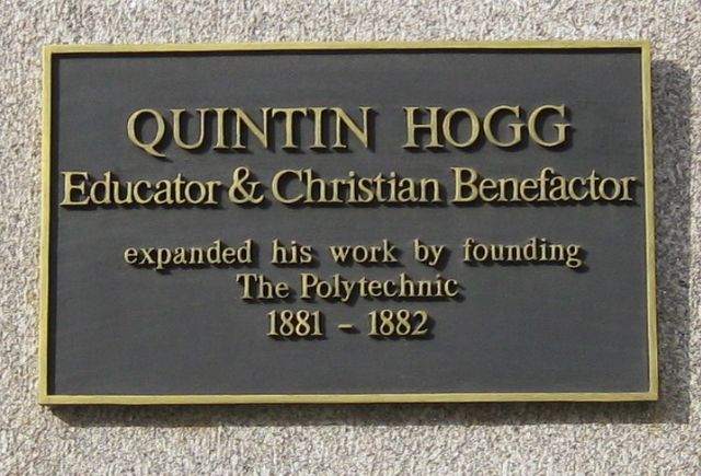 Plaque at the Polytechnic entrance, Regent Street