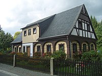 Weberhaus in Ebersbach/Sa. mit Blitzschlange im Giebel