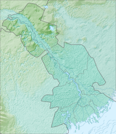 Mapa konturowa obwodu astrachańskiego, blisko dolnej krawiędzi nieco na prawo znajduje się punkt z opisem „Astrachański Rezerwat Biosfery”