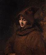 Titus van Rijn vid 19 års ålder, 1660, här utklädd till franciskanermunk ur faderns rika förråd av dräkter och accessoarer, oljemålning av Rembrandt 1660. Oljemålningen av Rembrandt finns i Hedersgalleriet, Rijksmuseum, Amsterdam.