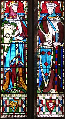 1860 imaginary depiction of Richard de Grenville (right) and his elder brother Robert FitzHamon (died 1107) (left), Kilkhampton church RobertFitzHamon &RichardDeGrenville 1860Window Kilkhampton.JPG