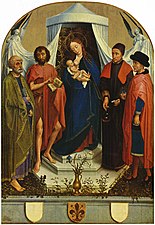 Madonna dei Medici, Madonna col Bambino e San Pietro, San Giovanni, San Cosma e San Damiano, di Roger van der Weyden (ca. 1450)